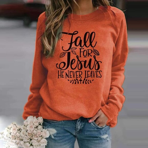 Fall for Jesus Sweatshirt Women Cotton Blend Casual Long Sleeve - Picture 2 of 2
